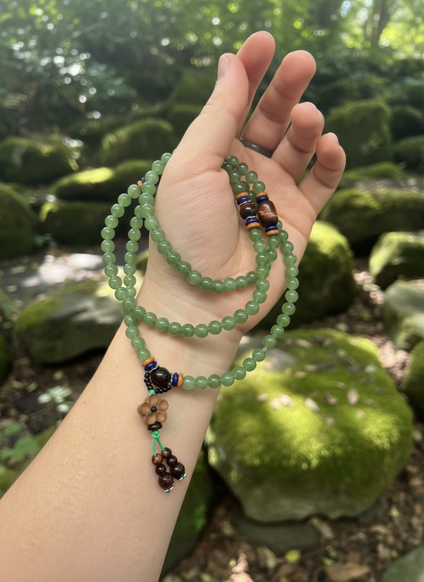 Natural Jade Beaded Necklace - 108 Beads