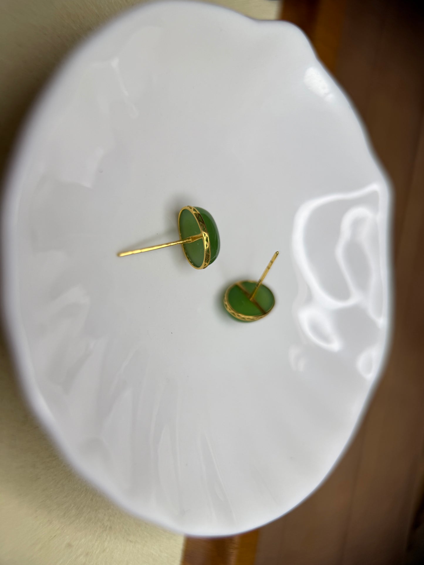18K Gold Natural Jade Stud Earrings