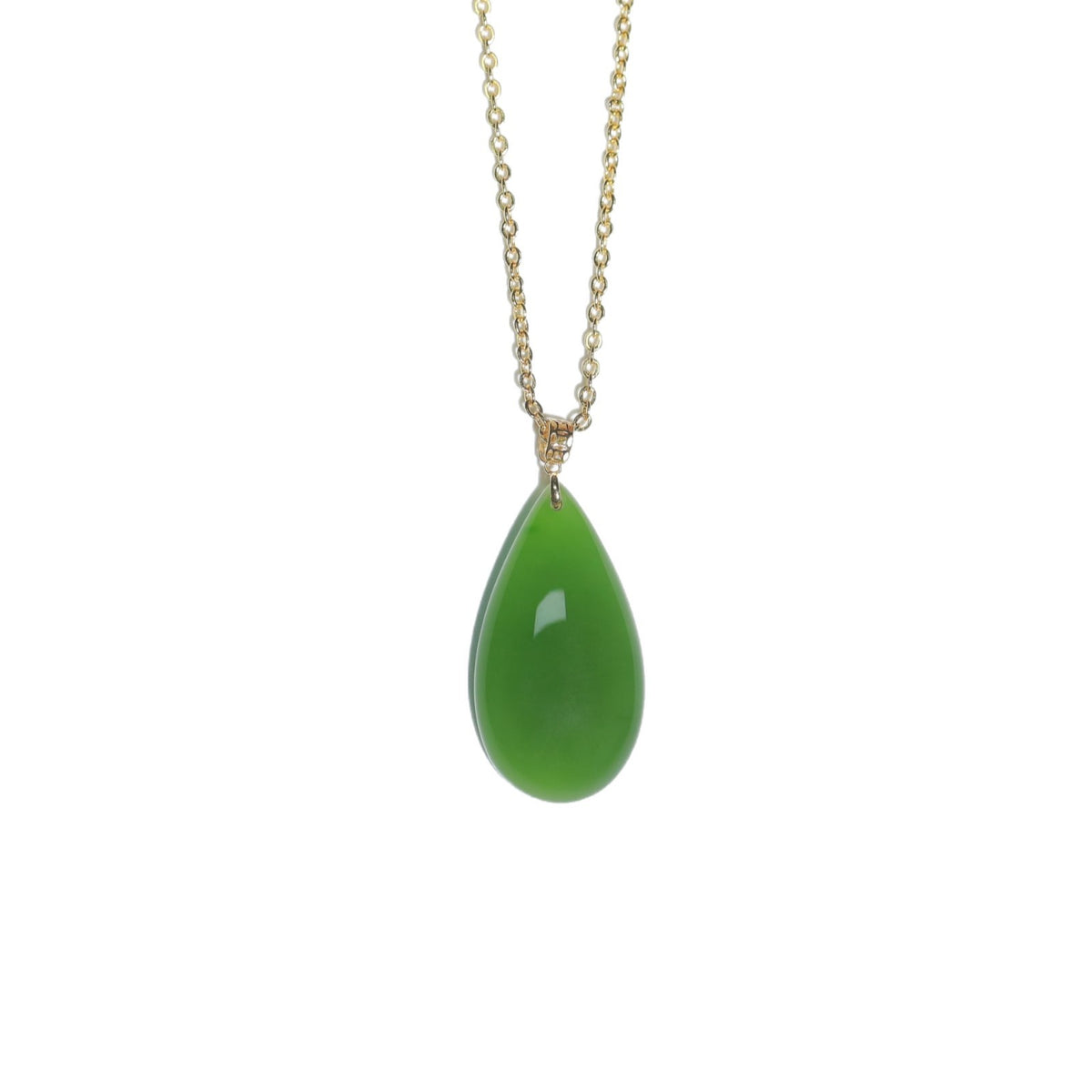 18K Gold Water Drop Natural Jade Pendant