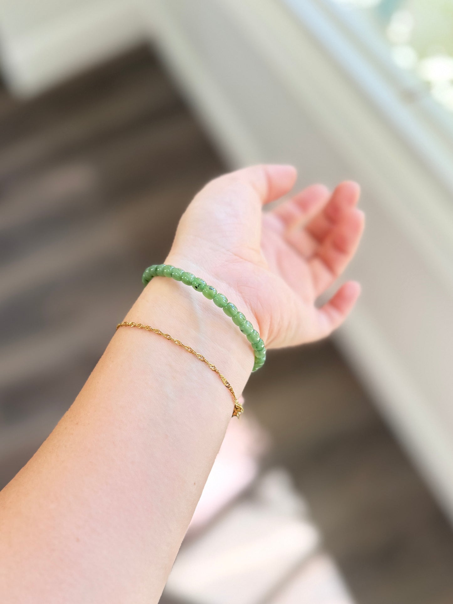 Dainty Jade Beaded Bracelet, Authentic Nephrite Jade
