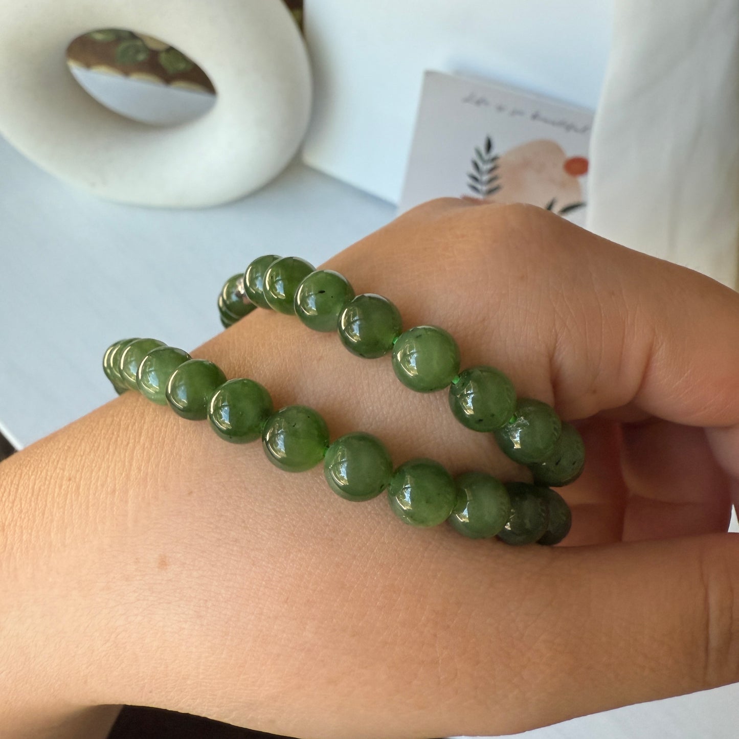 Hetian Jade Beaded Necklace, Natural Green Nephrite Chocker