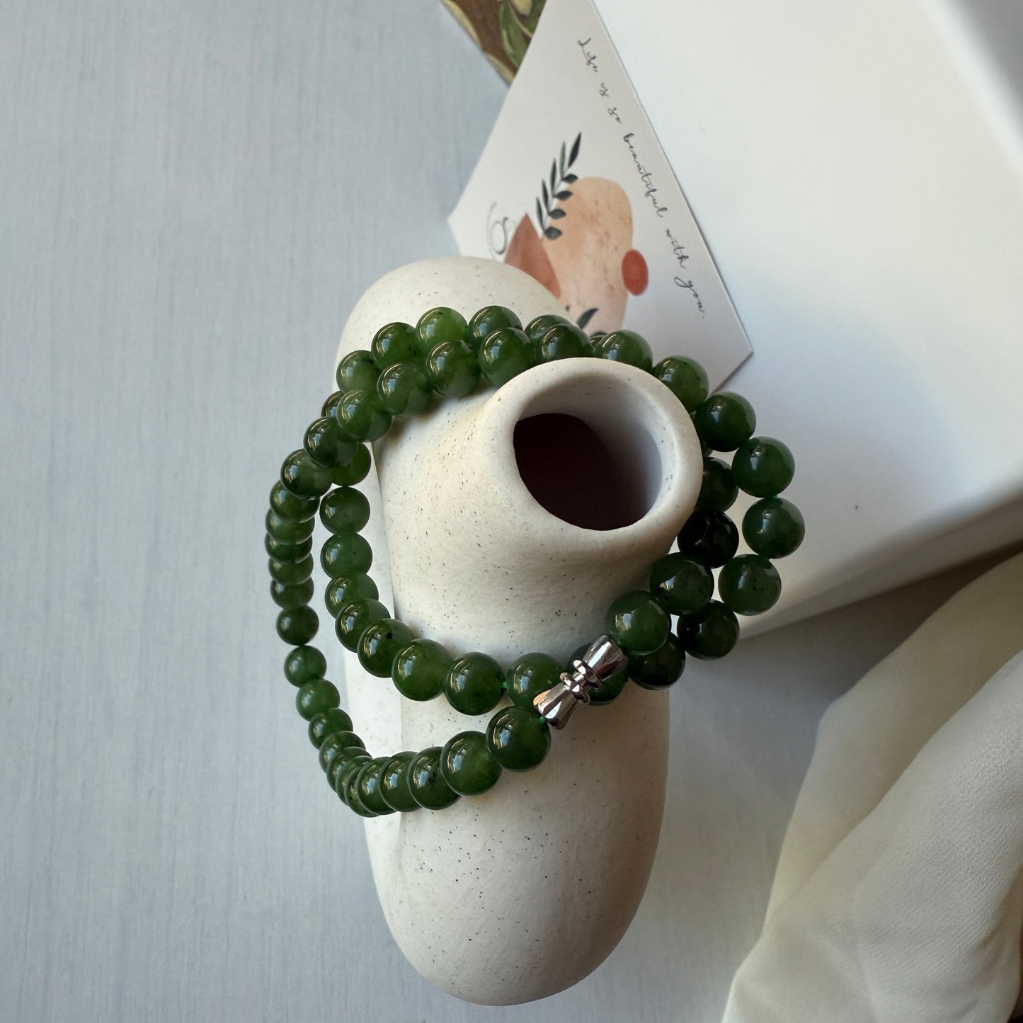 Hetian Jade Beaded Necklace, Natural Green Nephrite Chocker