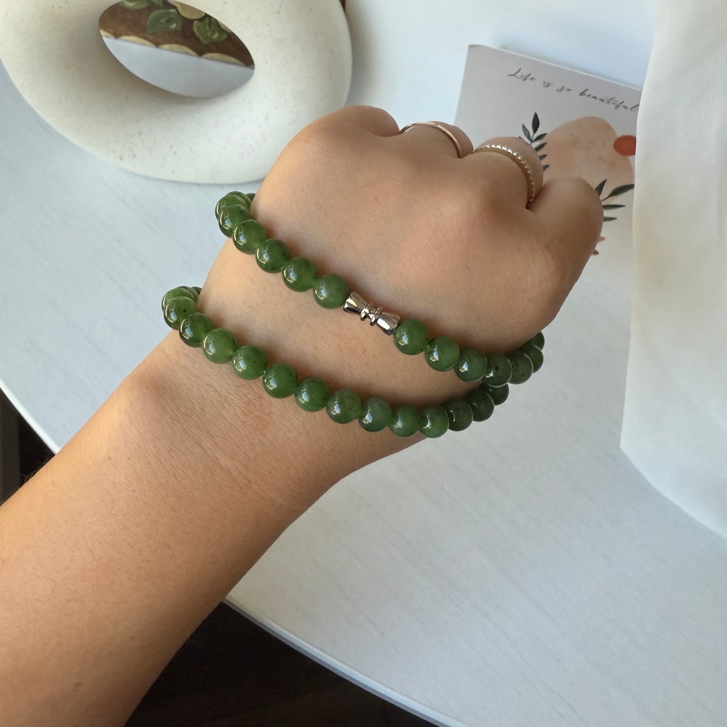 Hetian Jade Beaded Necklace, Natural Green Nephrite Chocker
