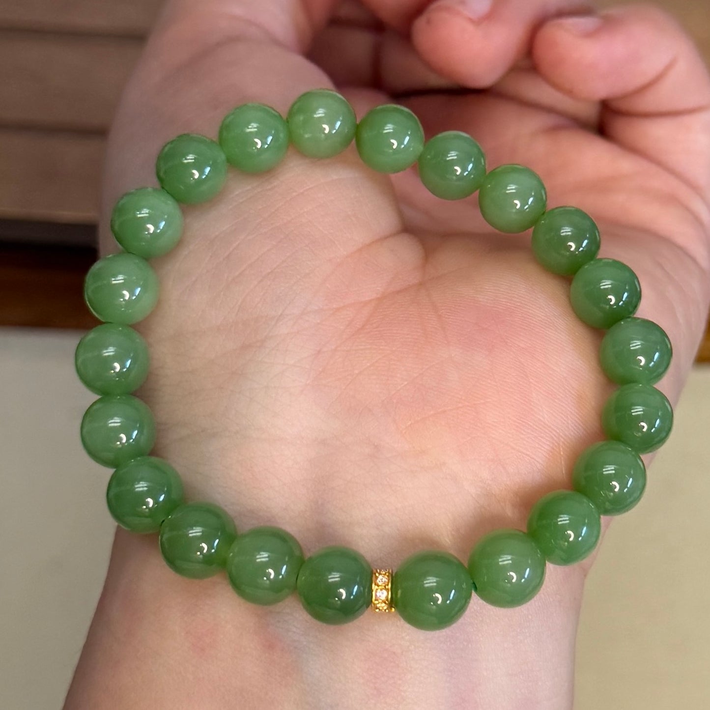 High Quality Natural Jade Beaded Bracelet with 18K Gold