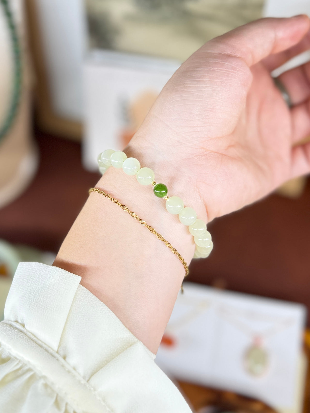 High Quality Natural Jade Bracelet with 18k Gold