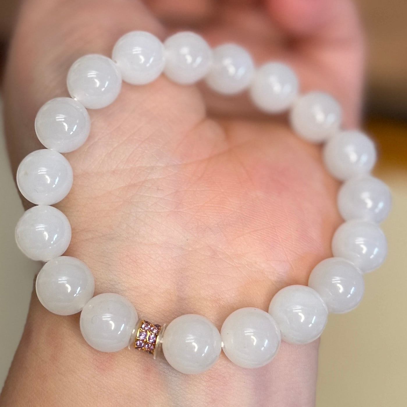 High Quality White Natural Jade Beaded Bracelet with 18K Gold