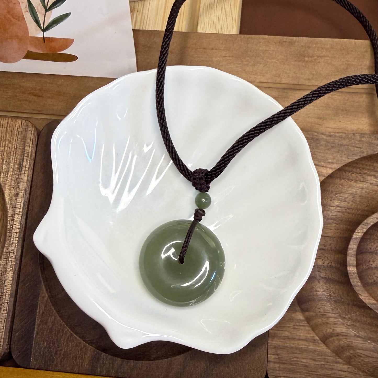 Natural Jade Large Donut Pendant with Rope Necklace