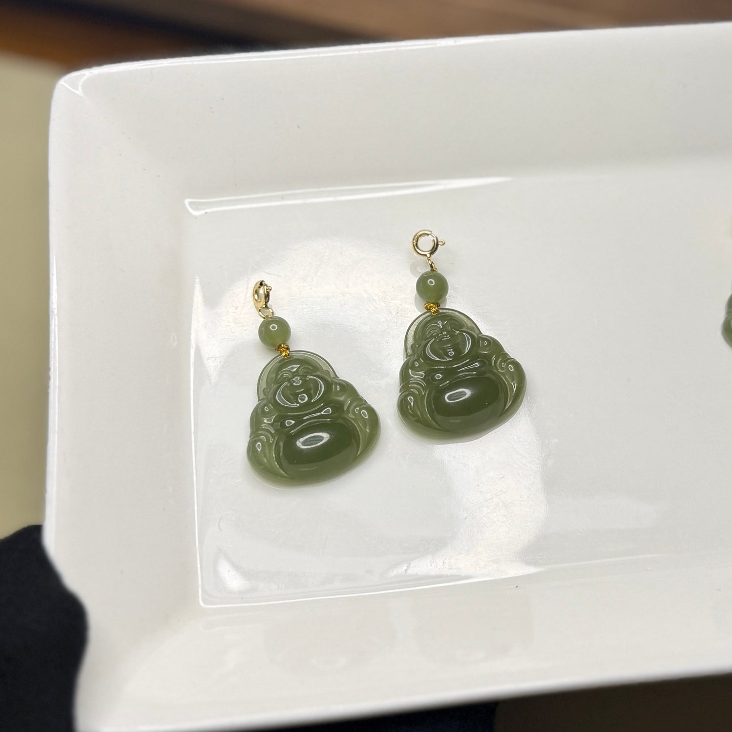 Large Natural Hetian Jade Buddha Pendant with 14K Gold Filled Clasp