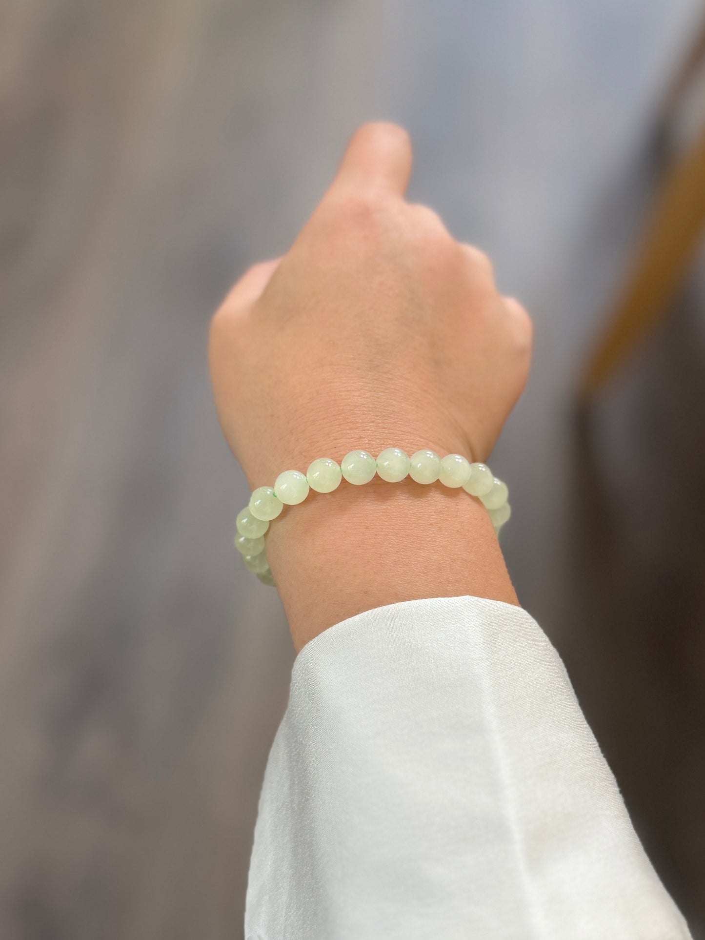 Light Green Natural Hetian Jade Beaded Bracelet, Authentic Nephrite Jade
