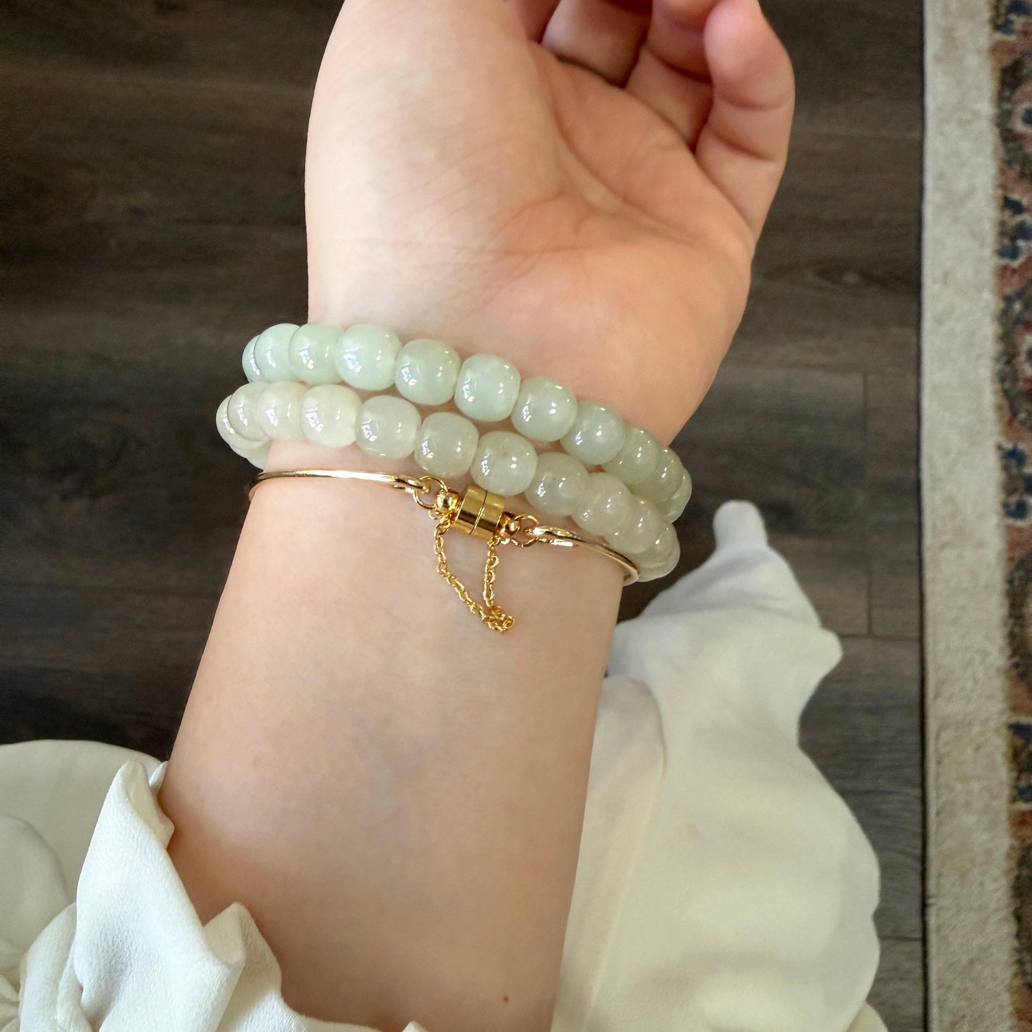 Natural Hetian Jade Beaded Bracelet, Authentic Nephrite Jade