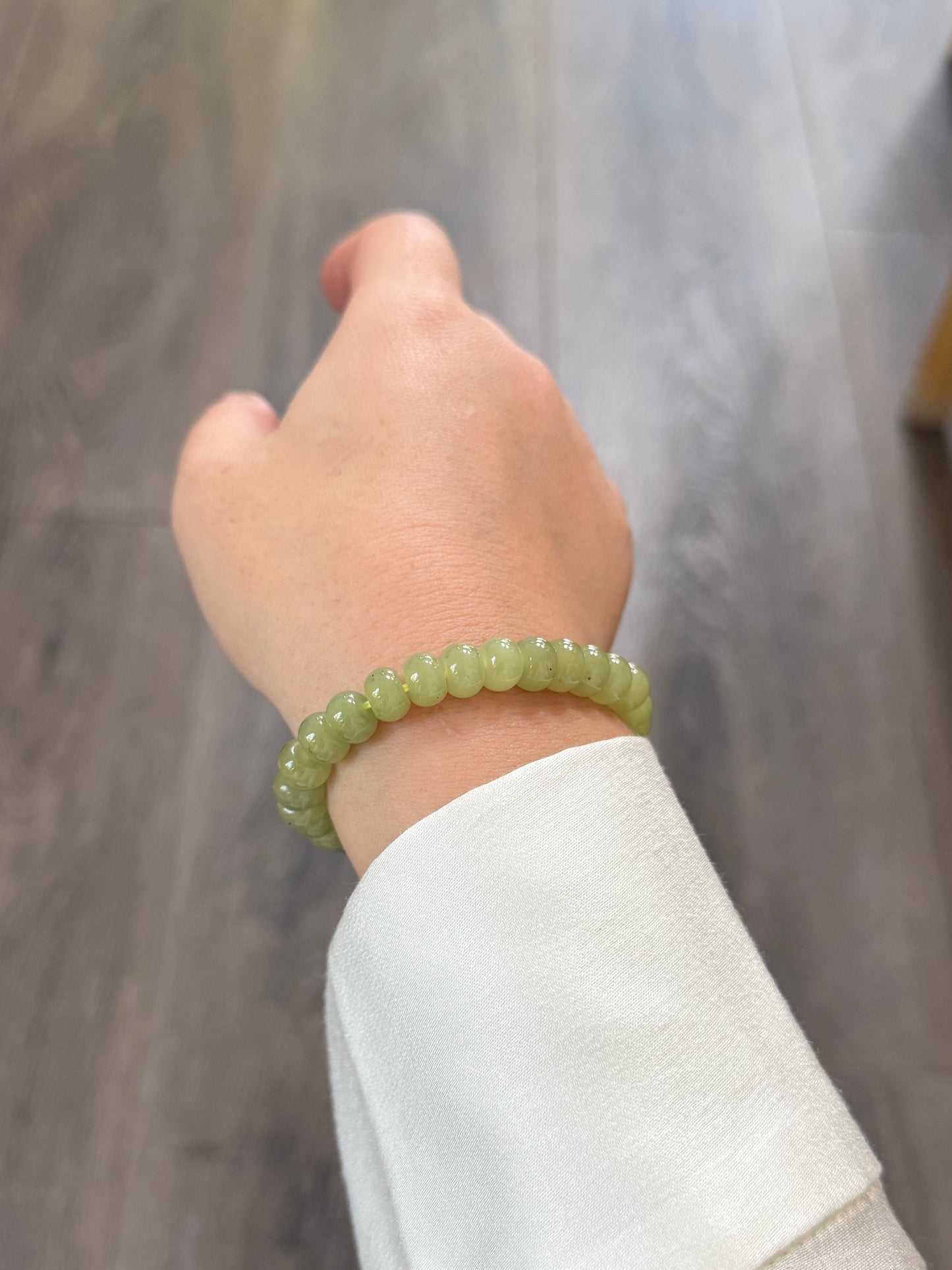 Natural Hetian Jade Beaded Bracelet, Authentic Nephrite Jade