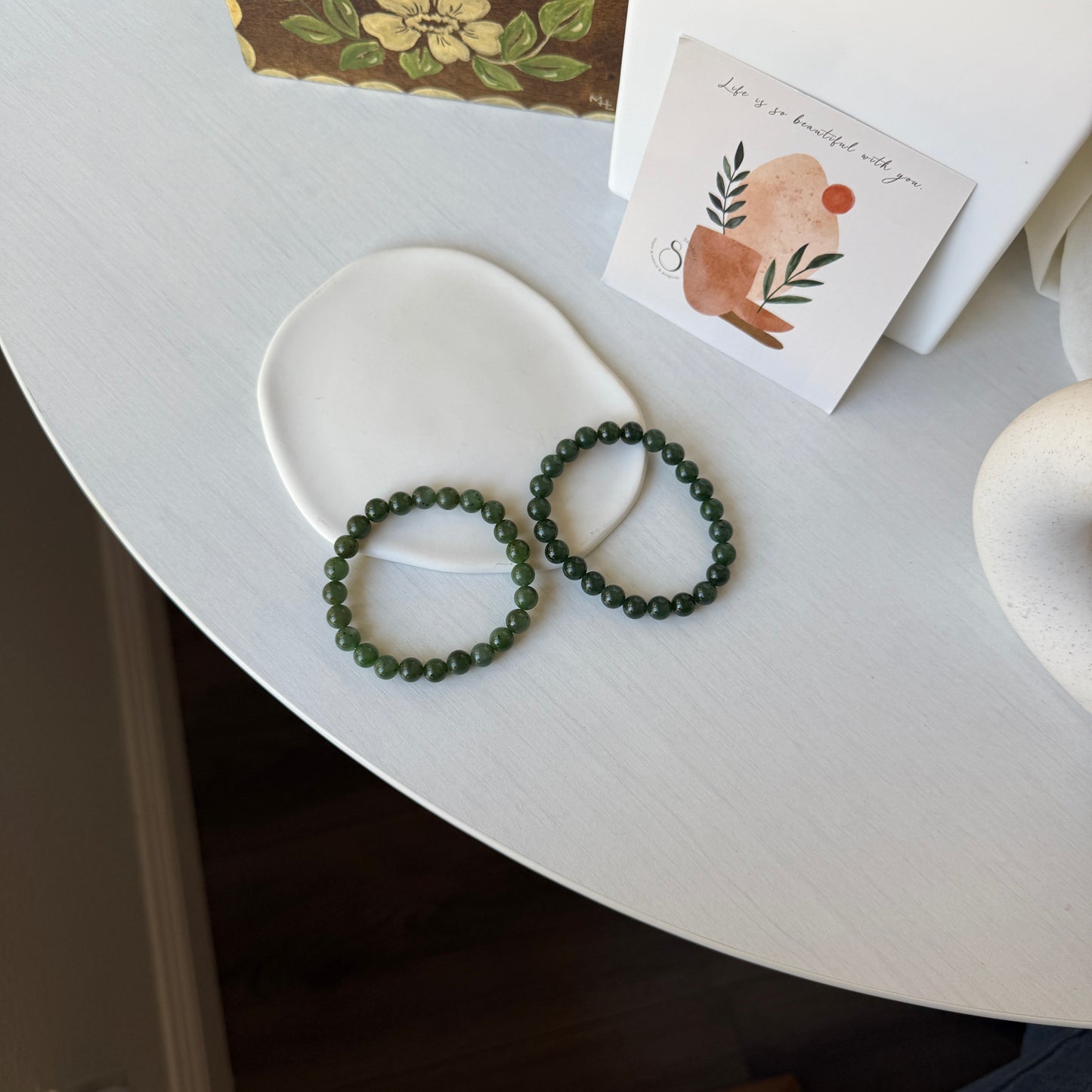 Natural Hetian Jade Bracelet, Beaded Nephrite Bracelet