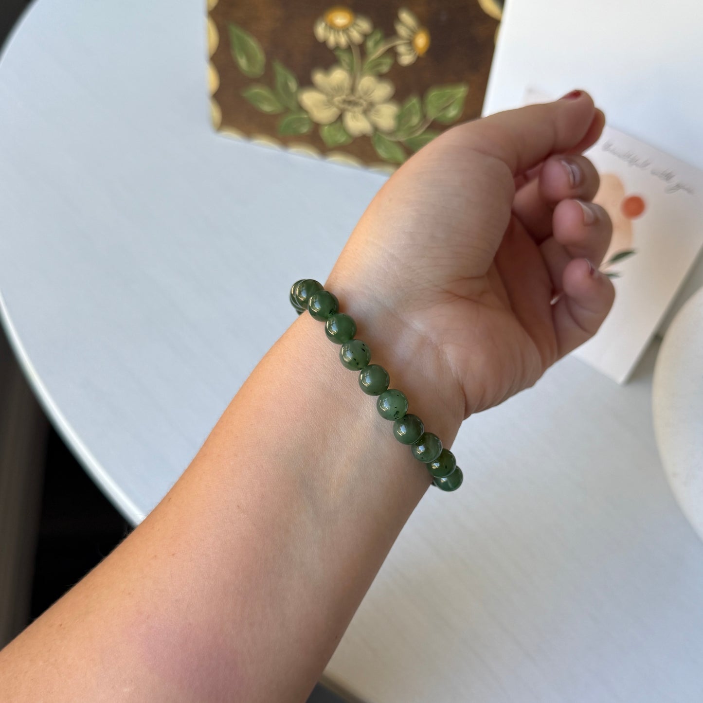 Natural Hetian Jade Bracelet, Beaded Nephrite Bracelet