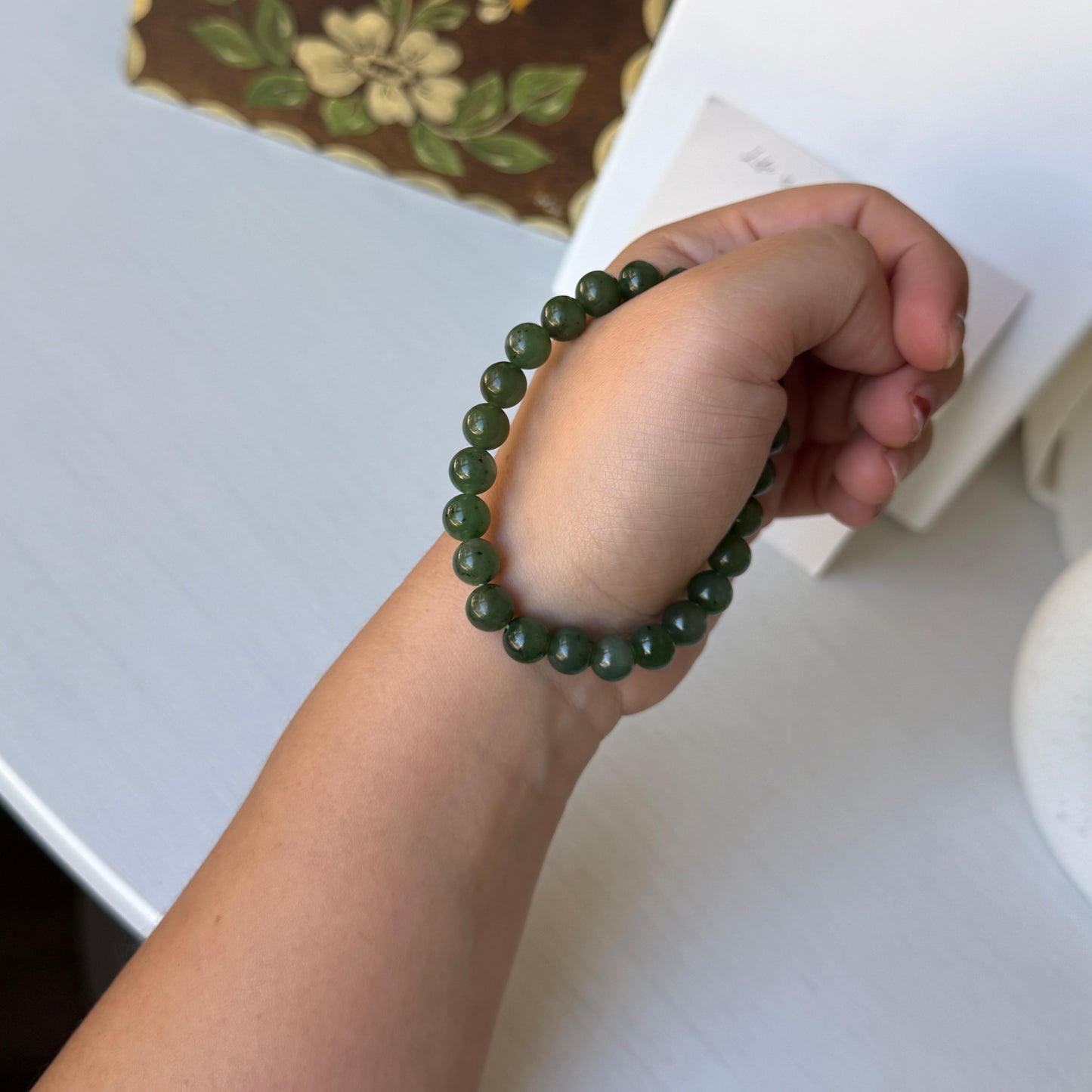 Natural Hetian Jade Bracelet, Beaded Nephrite Bracelet