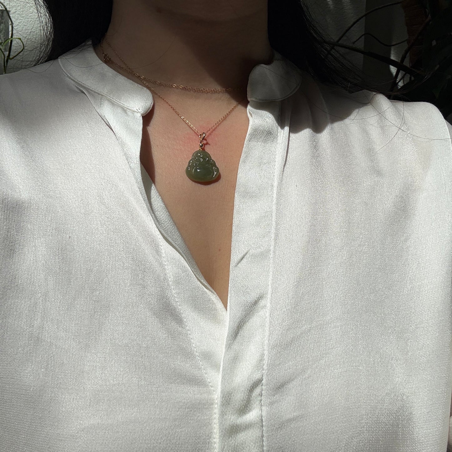 Natural Hetian Jade Buddha Pendant with 14K Gold Filled Clasp 5