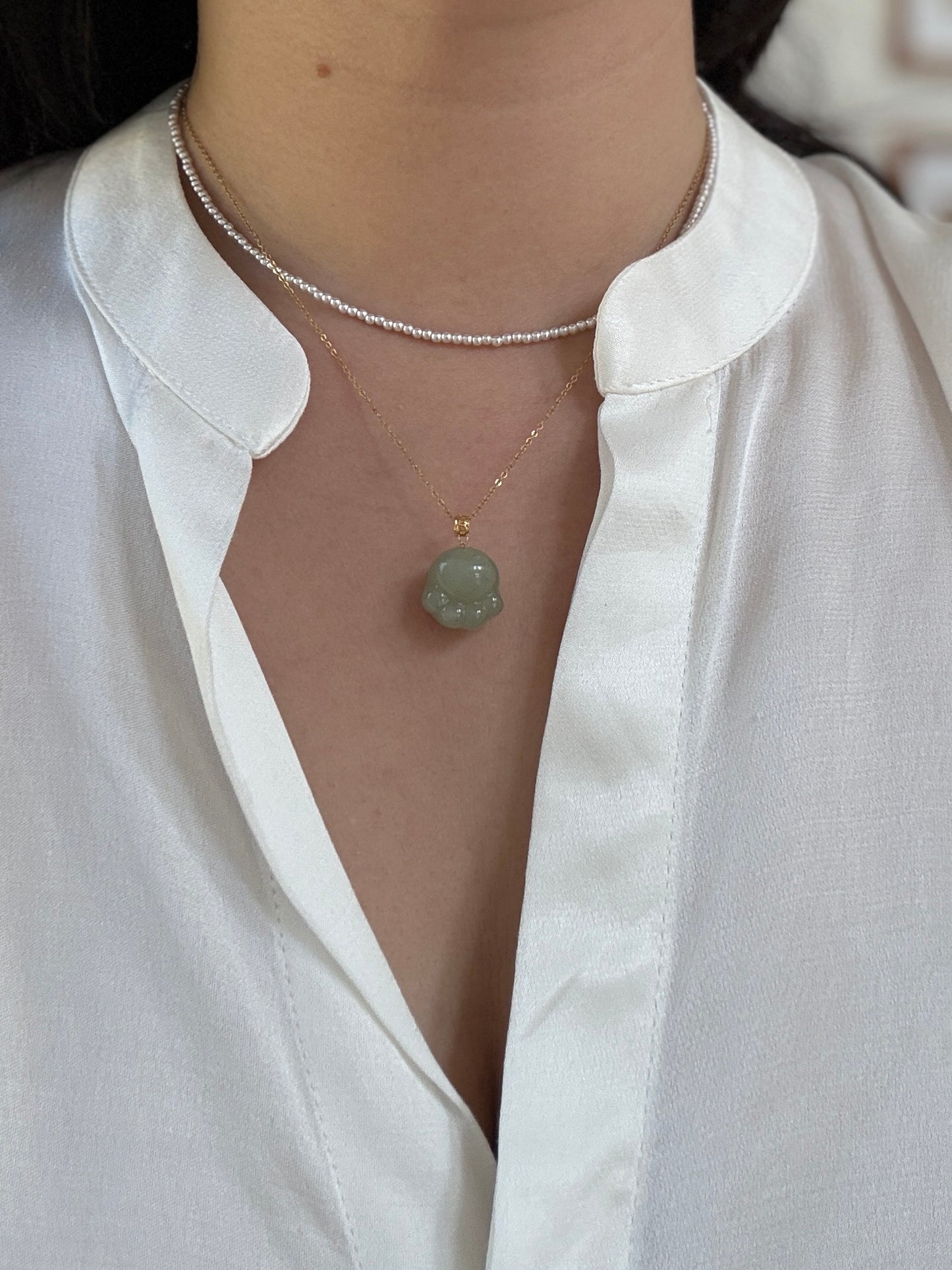 Natural Jade Cat Paw Pendant with 18K Gold Cap