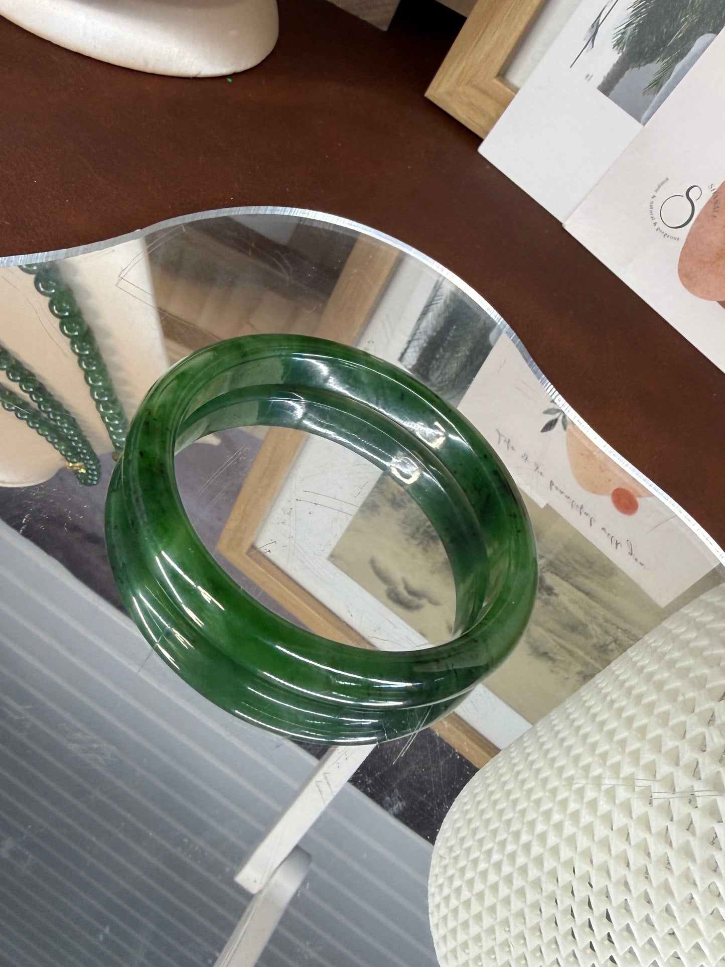 Very Green Narrow Natural Jade Bangle, Authentic Nephrite Bangle
