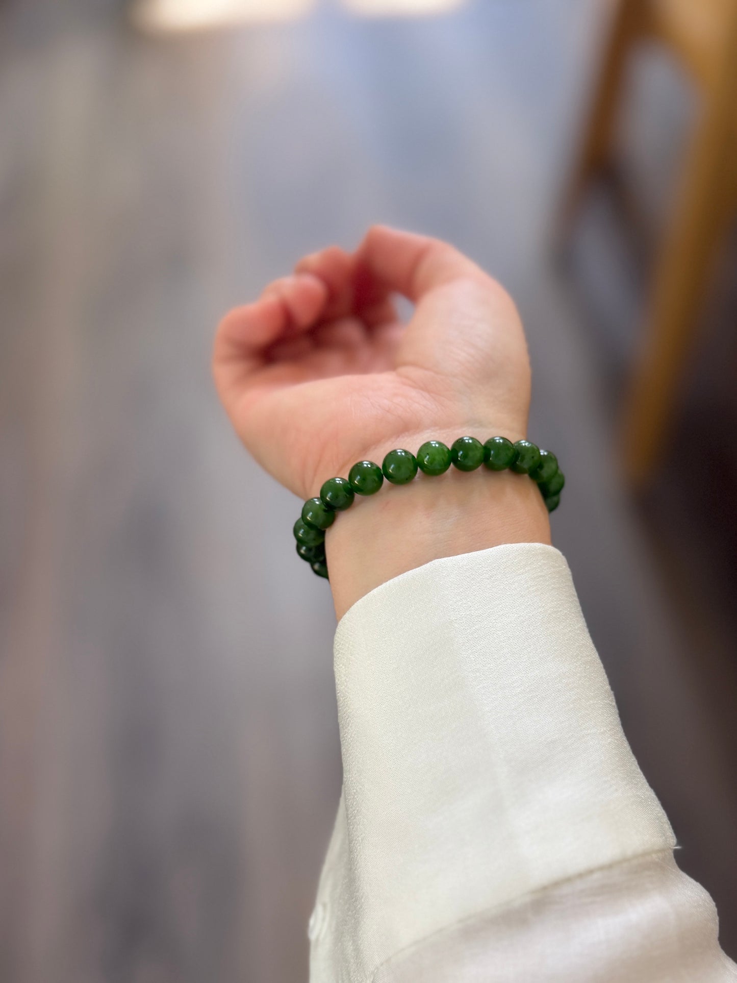 Very Green Natural Jade Beaded Bracelet - 8mm