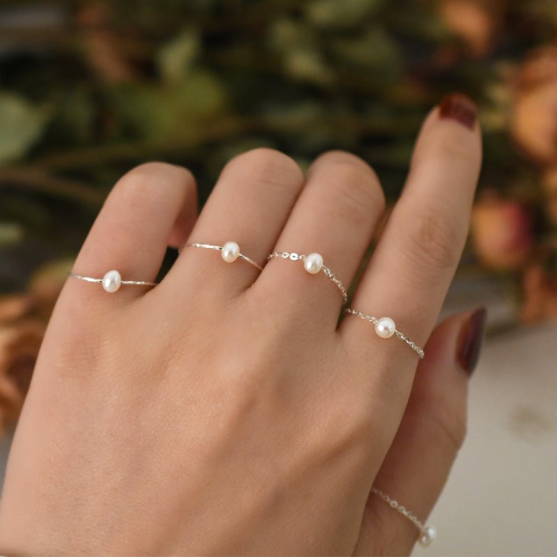 Dainty Freshwater Pearl Ring, Mini Pearl Stackable Ring Shanali Jewelry