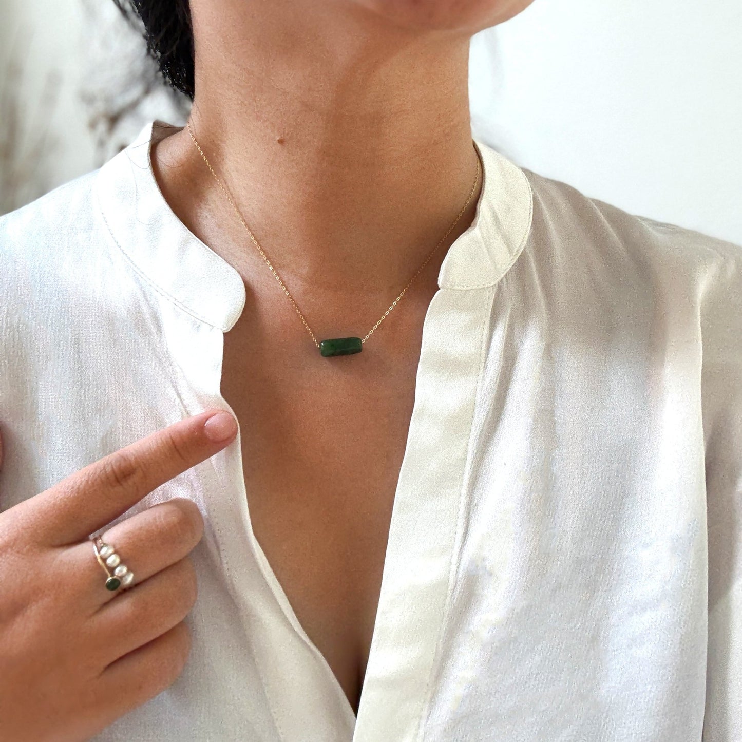 Dainty Jade Bar Necklace with Gold Filled Chain Shanali Jewelry