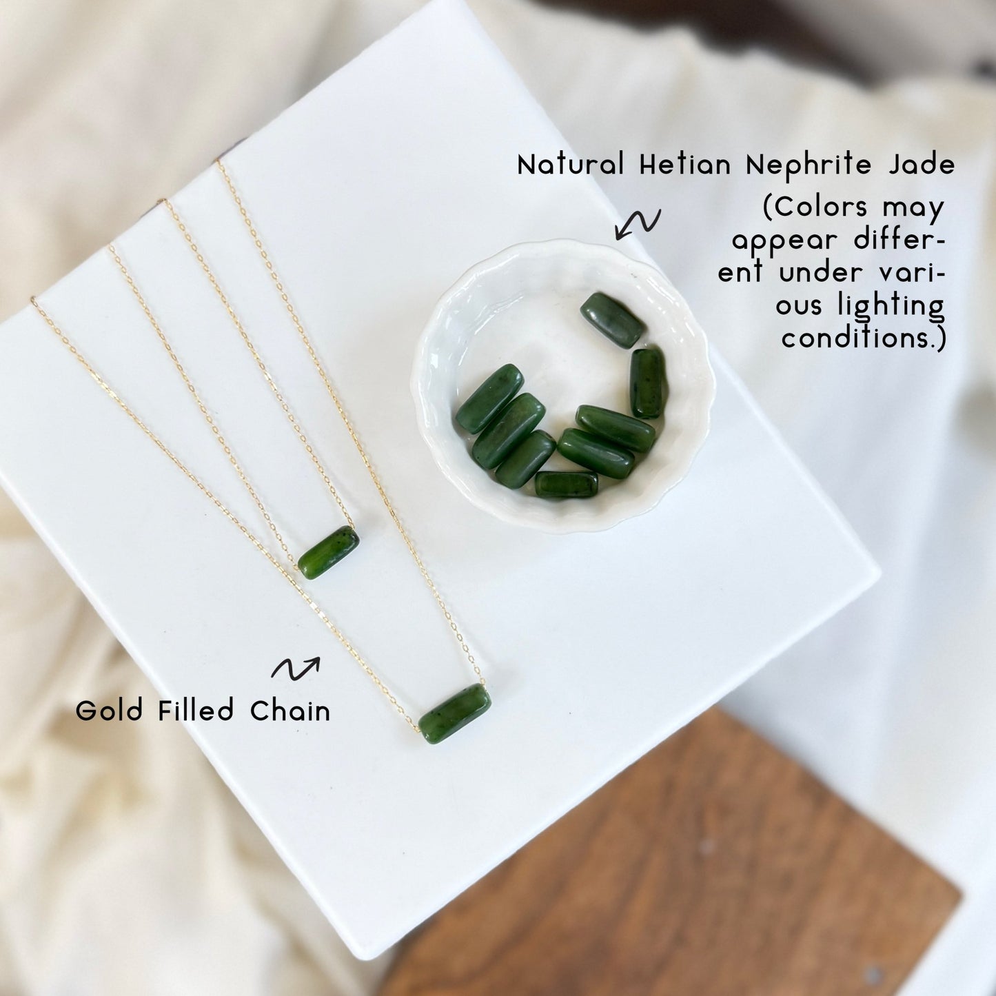 Dainty Jade Bar Necklace with Gold Filled Chain Shanali Jewelry