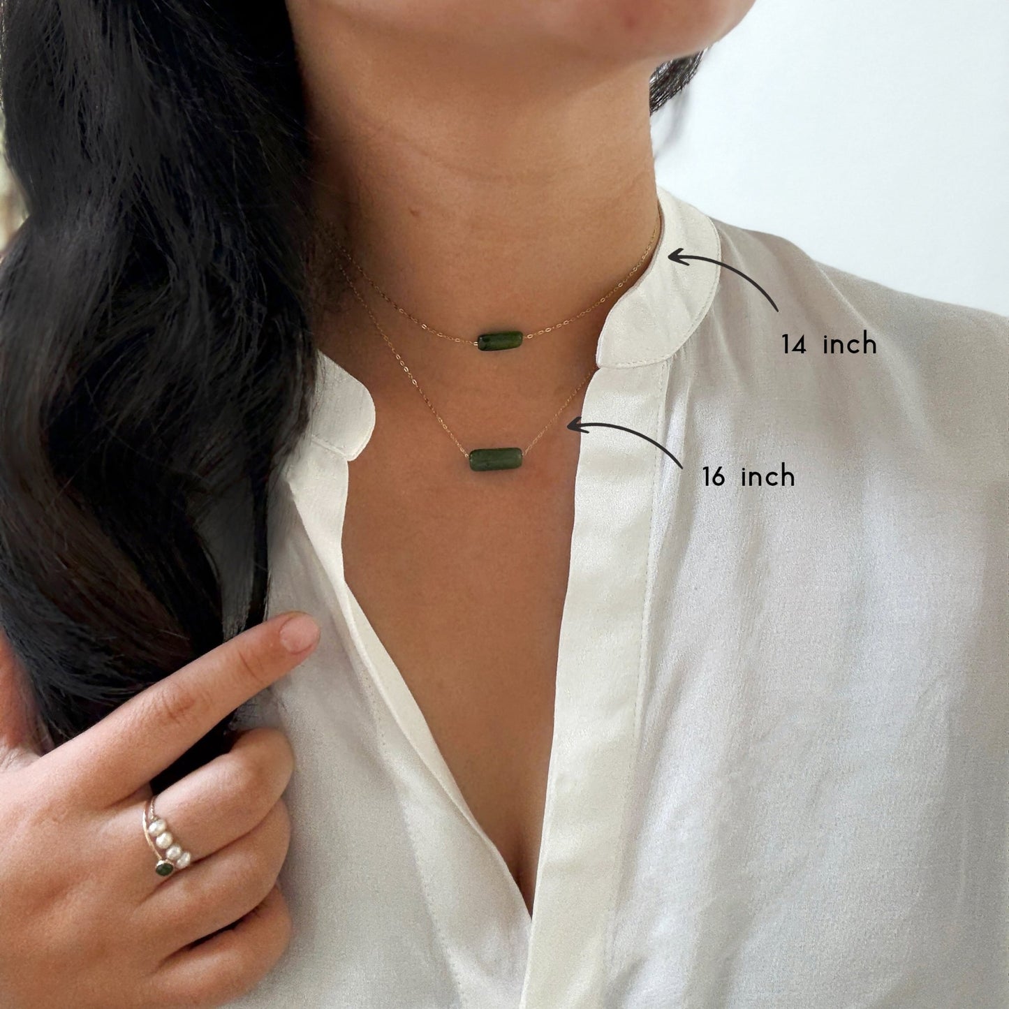 Dainty Jade Bar Necklace with Gold Filled Chain Shanali Jewelry