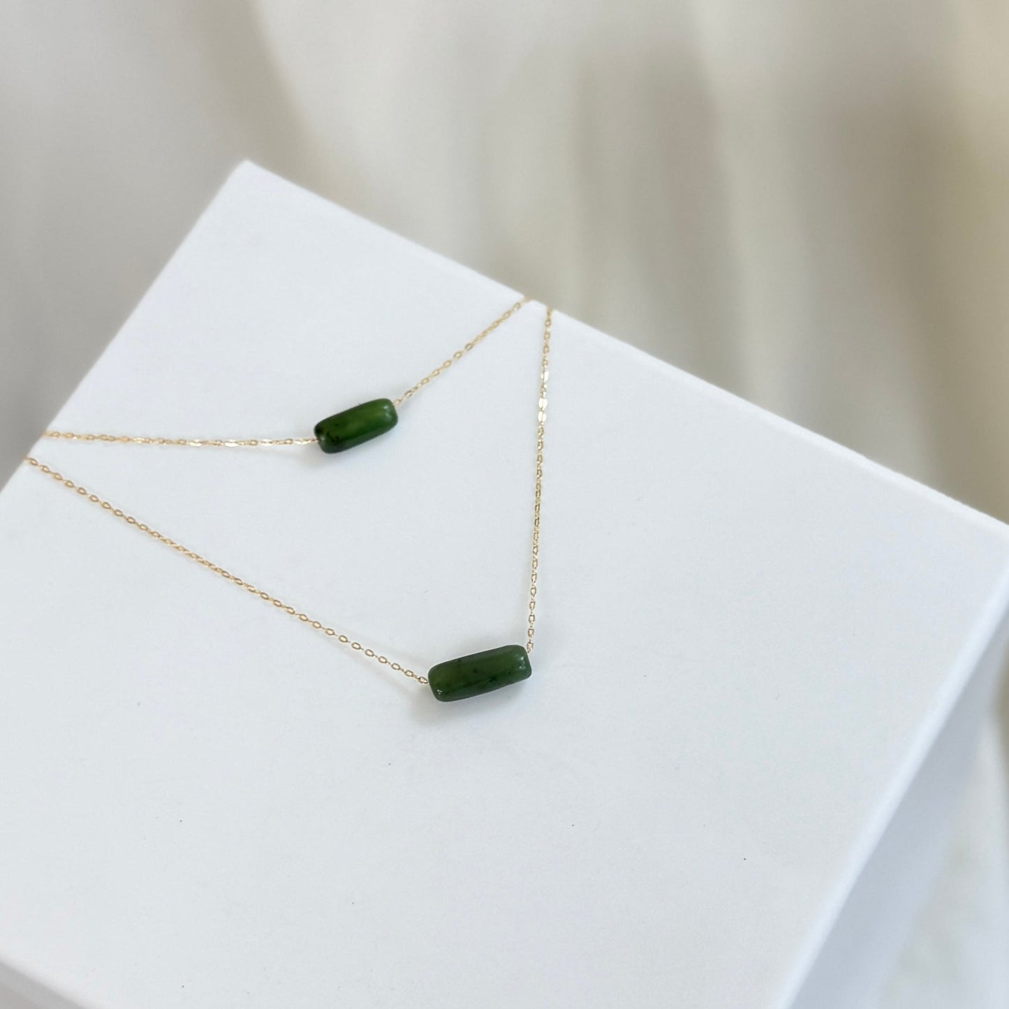 Dainty Jade Bar Necklace with Gold Filled Chain Shanali Jewelry