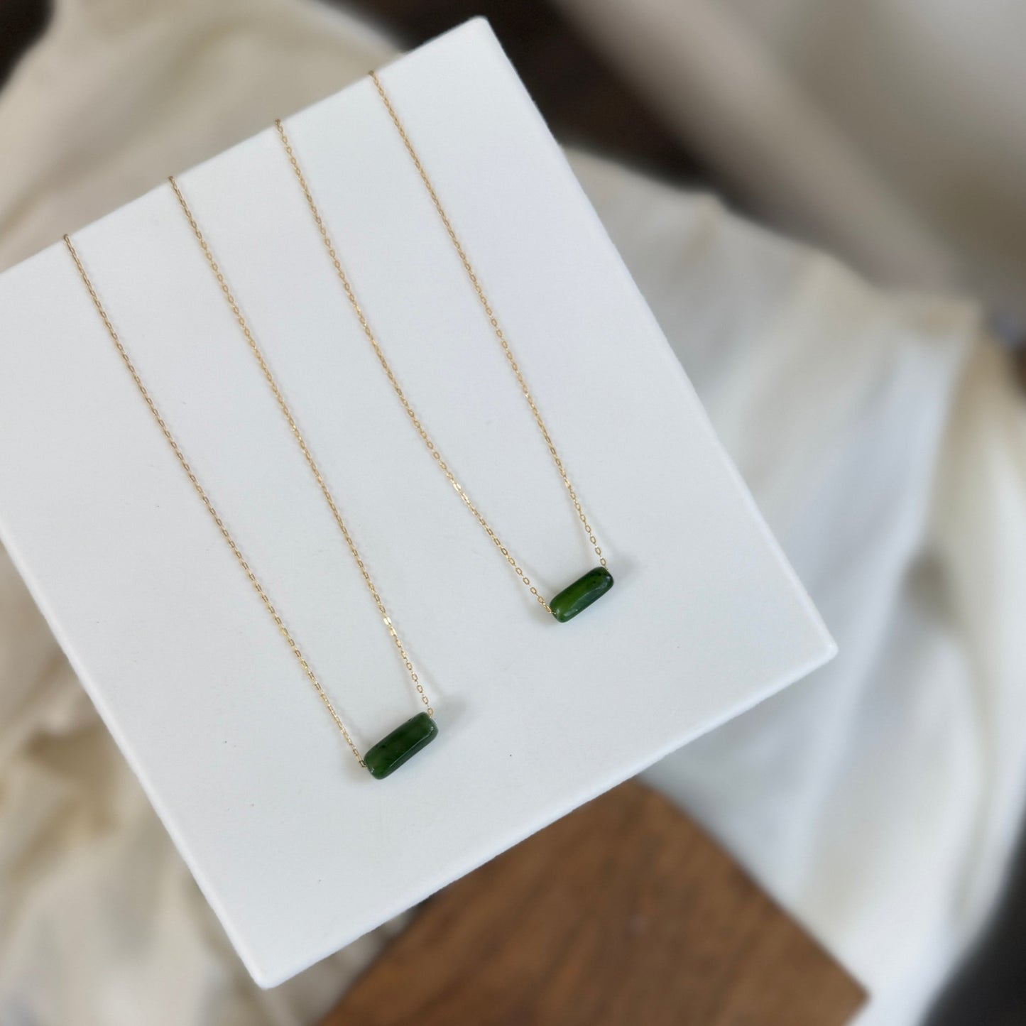 Dainty Jade Bar Necklace with Gold Filled Chain Shanali Jewelry