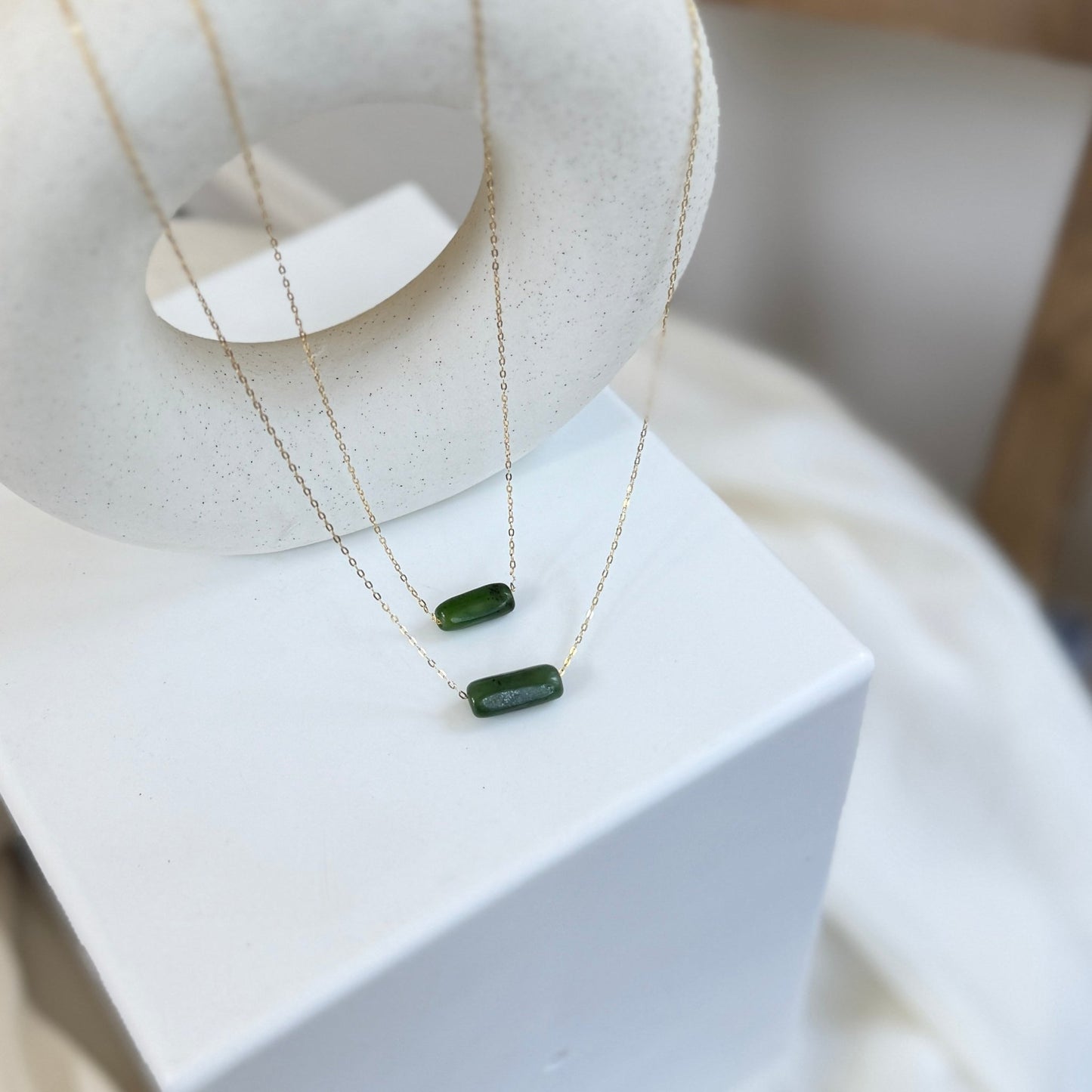 Dainty Jade Bar Necklace with Gold Filled Chain Shanali Jewelry