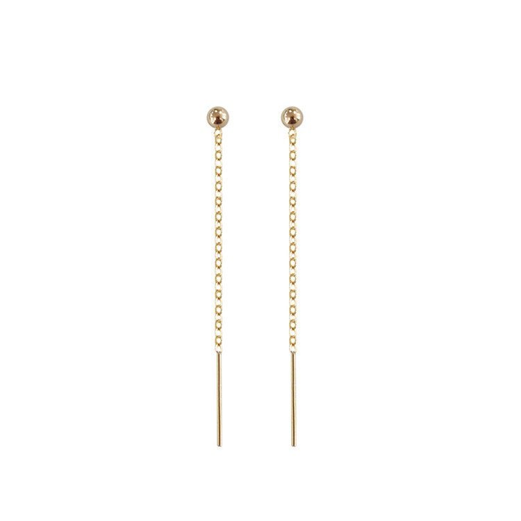 14k Gold Filled Threader Earrings, Long Threader Earrings, Tiny Ball Threader Earrings, Gold Filled Earrings, Minimal Long Chain Earrings 1