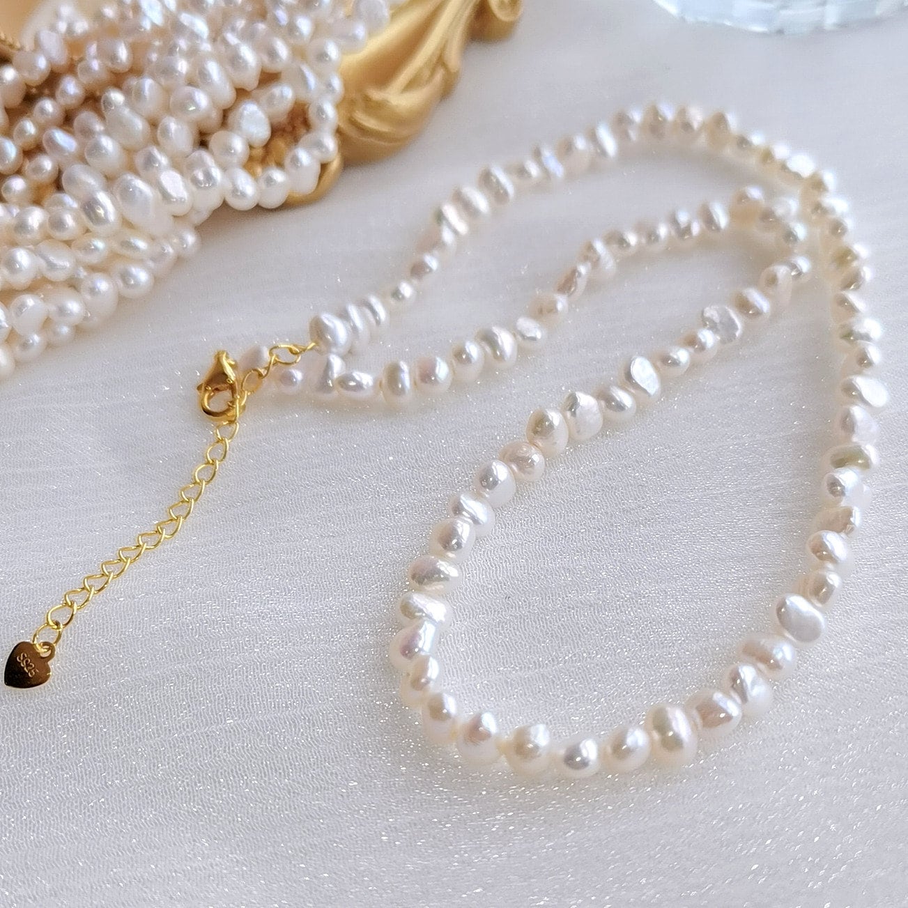 Fresh Water Pearl Necklace, Natural Baroque Pearl Choker Necklace, Small Nugget Pearls Beaded Necklace, Beaded Irregular Pearl Choker