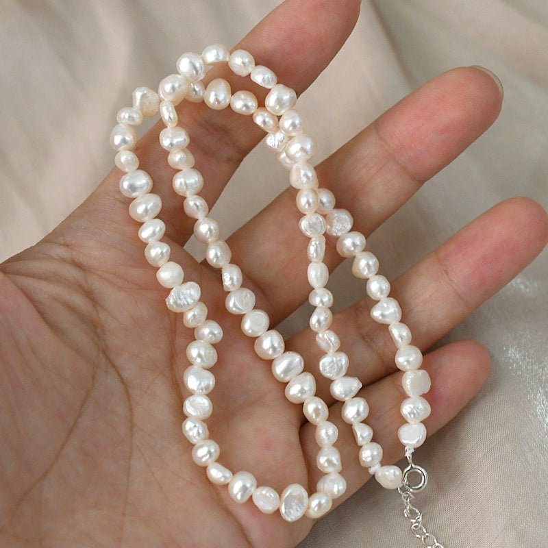 Fresh Water Pearl Necklace, Natural Baroque Pearl Choker Necklace, Small Nugget Pearls Beaded Necklace, Beaded Irregular Pearl Choker