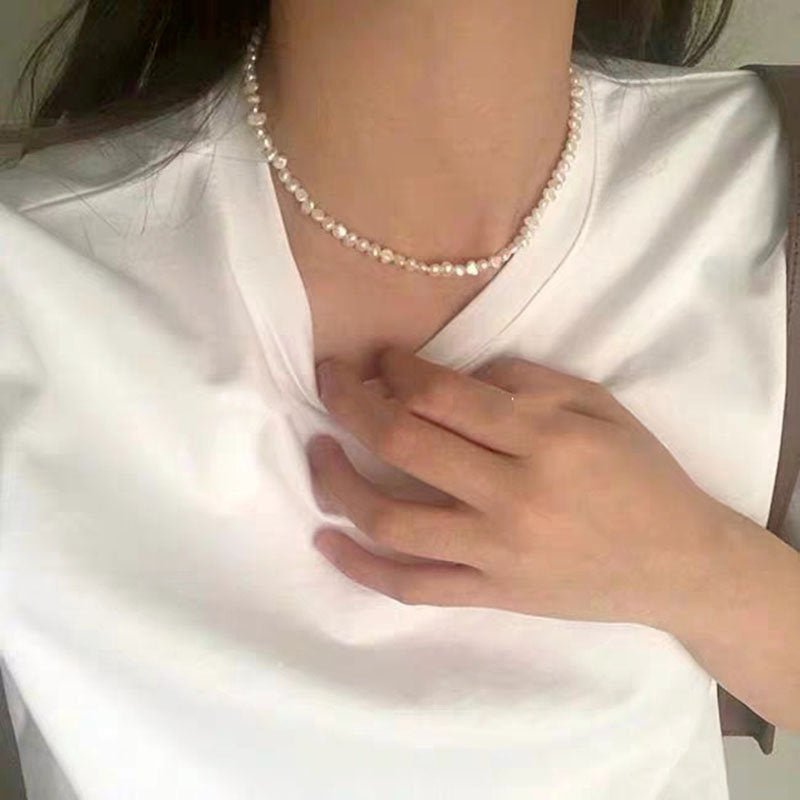 Fresh Water Pearl Necklace, Natural Baroque Pearl Choker Necklace, Small Nugget Pearls Beaded Necklace, Beaded Irregular Pearl Choker