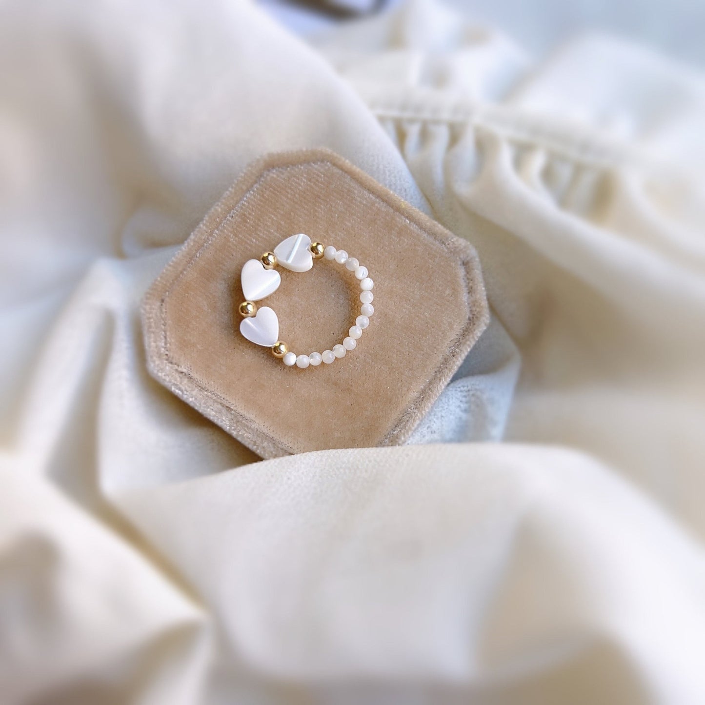 Bohemian Stretch Ring, Natural Shell Stretch Ring, Natural Stone Ring, Handmade White Small Beads Elastic Ring, Adjustable Stacking Ring