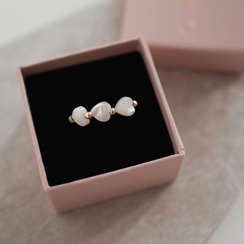 Bohemian Stretch Ring, Natural Shell Stretch Ring, Natural Stone Ring, Handmade White Small Beads Elastic Ring, Adjustable Stacking Ring