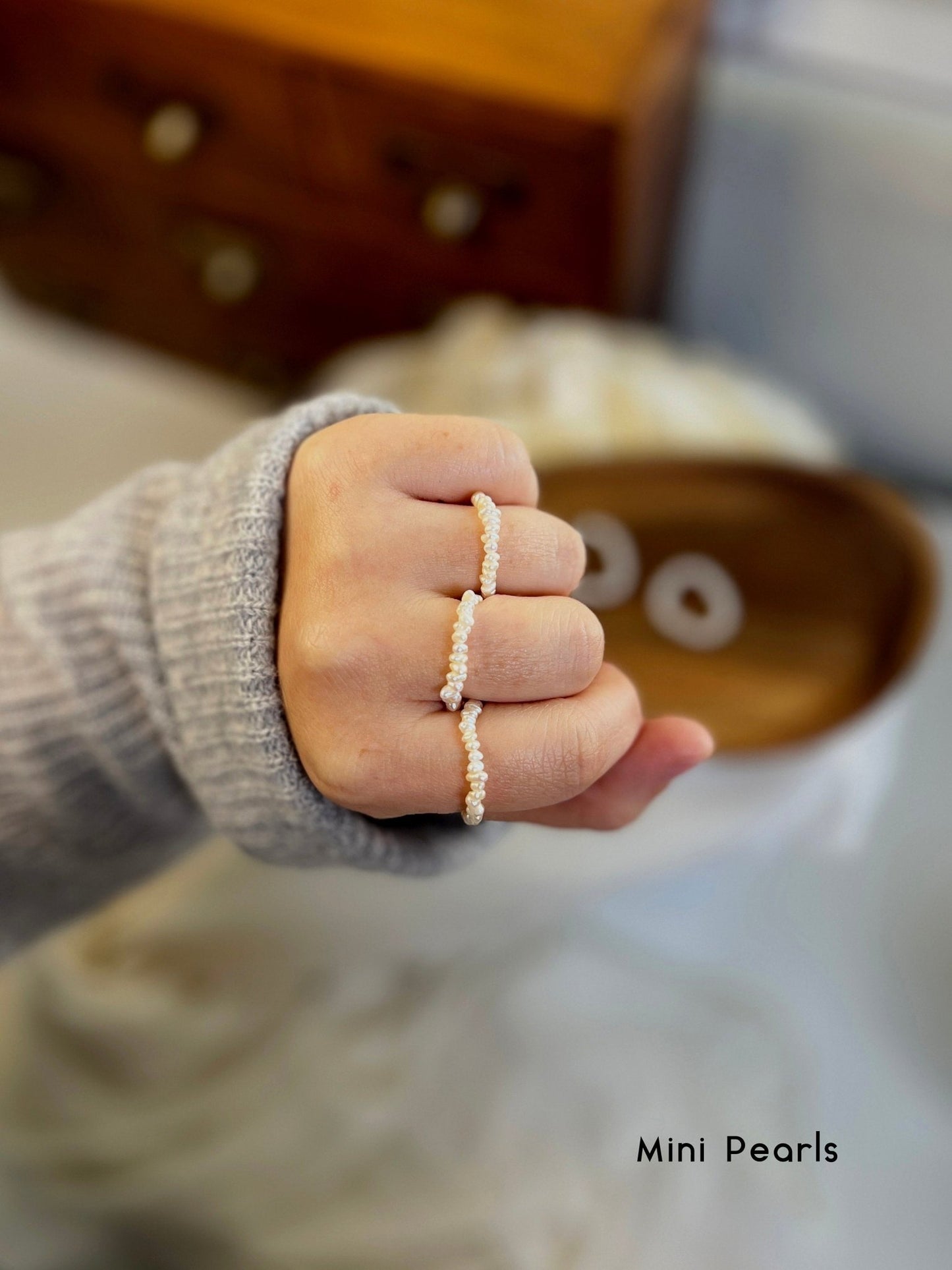 Mini Pearl Stretch Ring, Freshwater Pearl Ring, Boho Beaded Ring, Elastic Ring, Beaded Stretch Ring, Stackable Ring, Dainty Ring Gifts