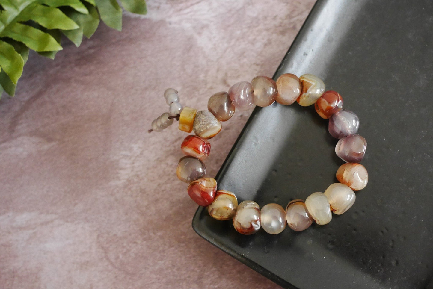 Sardonyx Agate Bracelet, Brown Crystal Bracelet with texture lines inside, Irregular Large Round Shape Beads, Bracelet for Mom and wife 缠丝玛瑙
