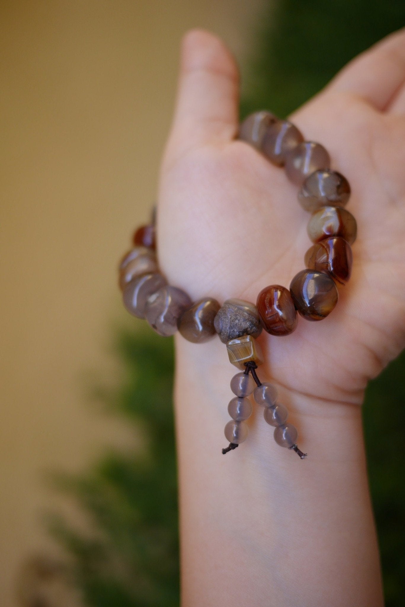 Sardonyx Agate Bracelet, Brown Crystal Bracelet with texture lines inside, Irregular Large Round Shape Beads, Bracelet for Mom and wife 缠丝玛瑙