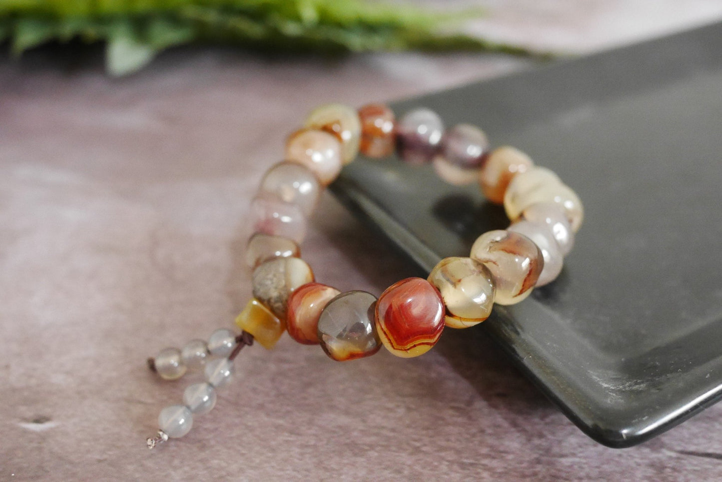 Sardonyx Agate Bracelet, Brown Crystal Bracelet with texture lines inside, Irregular Large Round Shape Beads, Bracelet for Mom and wife 缠丝玛瑙