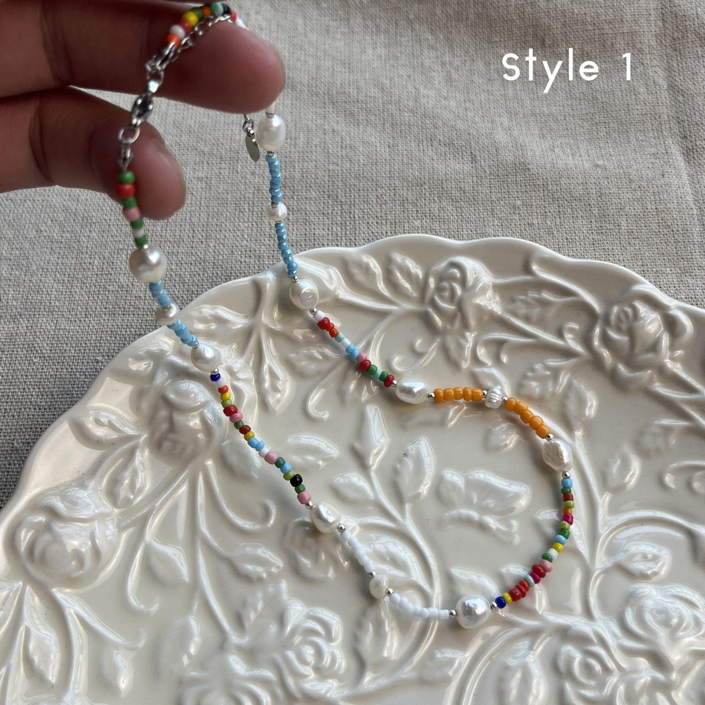 Natural Pearl Beaded Necklace, Colorful Necklace, Hippie Necklace, Pearl Rainbow Necklace, Freshwater Pearl Necklace, Summer Beaded Necklace