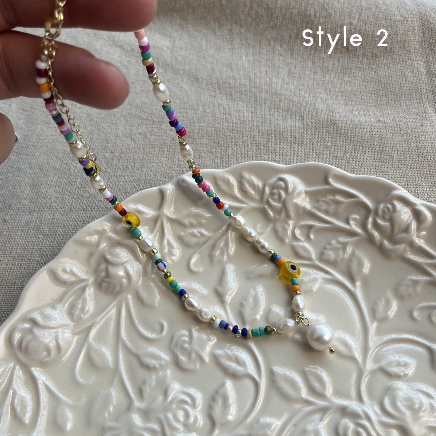 Natural Pearl Beaded Necklace, Colorful Necklace, Hippie Necklace, Pearl Rainbow Necklace, Freshwater Pearl Necklace, Summer Beaded Necklace