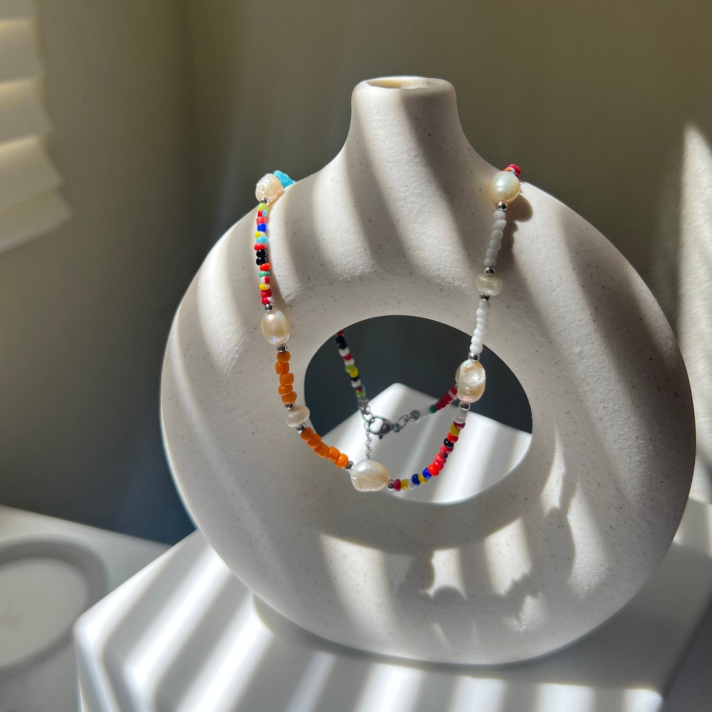 Natural Pearl Beaded Necklace, Colorful Necklace, Hippie Necklace, Pearl Rainbow Necklace, Freshwater Pearl Necklace, Summer Beaded Necklace