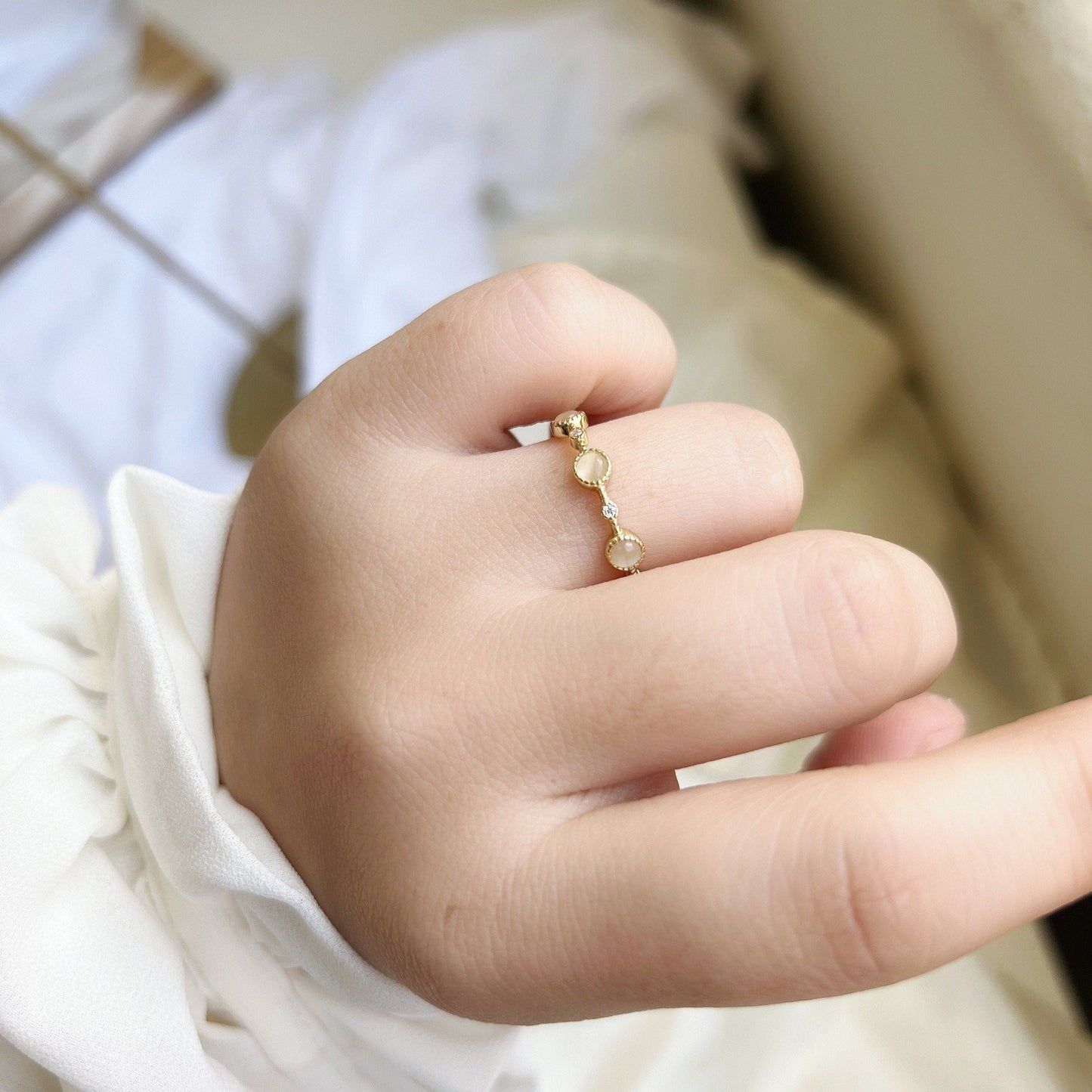 Cats Eye Stone Ring, Moonstone Ring, Gold Plated S925 Sterling Silver, Adjustable MultiStone Ring, Vintage Ring, Dainty Birthstone Ring