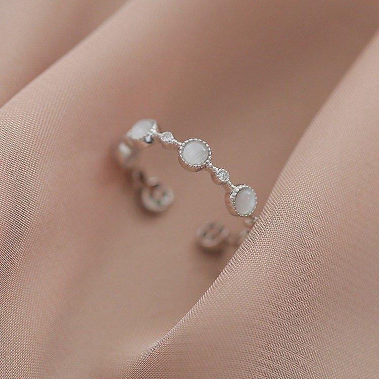 Cats Eye Stone Ring, Moonstone Ring, Gold Plated S925 Sterling Silver, Adjustable MultiStone Ring, Vintage Ring, Dainty Birthstone Ring
