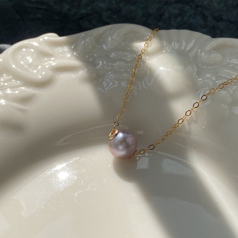 8mm Natural Pearl Necklace, Freshwater Pearl Necklaces, Dainty Pearl Necklace, Gold Pearl Necklace, Floating Pearl Necklace, Bridesmaid Gift