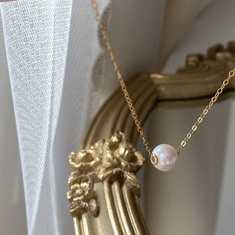 8mm Natural Pearl Necklace, Freshwater Pearl Necklaces, Dainty Pearl Necklace, Gold Pearl Necklace, Floating Pearl Necklace, Bridesmaid Gift