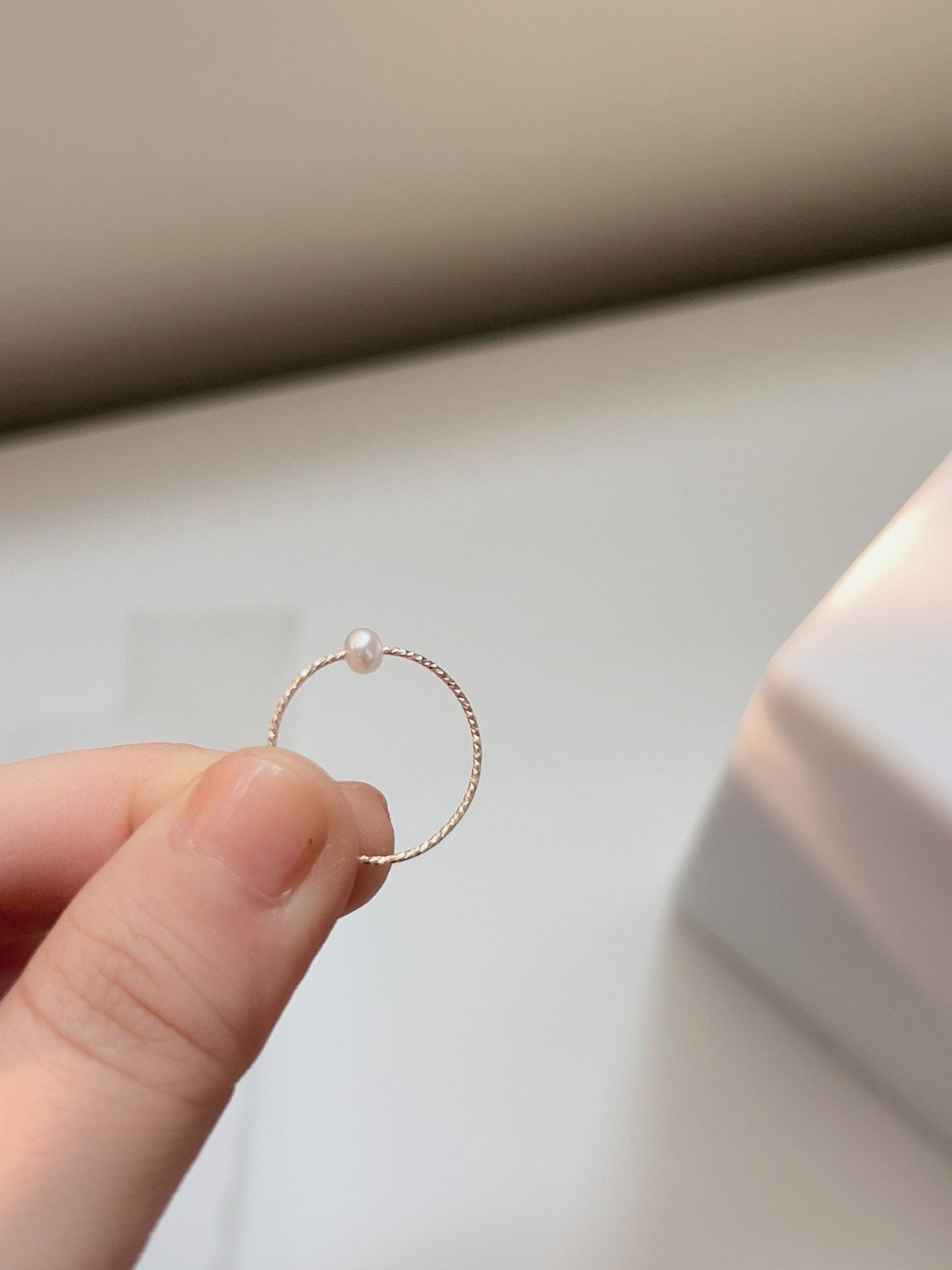 Freshwater Pearl Ring, Tiny Pearl Ring, Mini Pearl Chain Ring, S925 Sterling Silver Wire Ring, Gold Filled Chain Ring, Stackable Ring, G