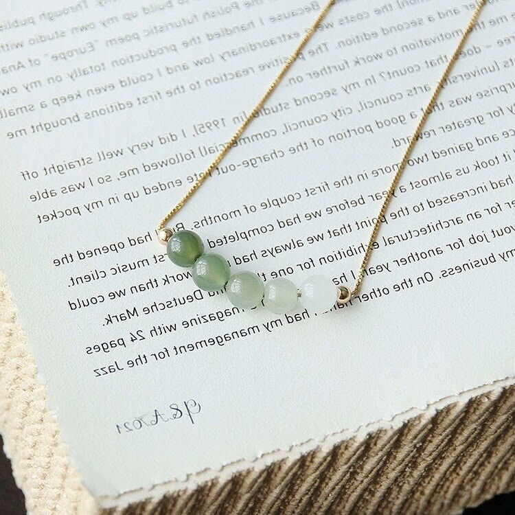 Genuine Hetian Jade Necklace, Gradient Jade Beads Pendant, Dainty Jade Necklace, Green Nephrite Necklace, Jade Beaded Necklace, Beads Row