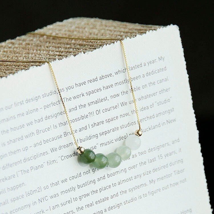 Genuine Hetian Jade Necklace, Gradient Jade Beads Pendant, Dainty Jade Necklace, Green Nephrite Necklace, Jade Beaded Necklace, Beads Row