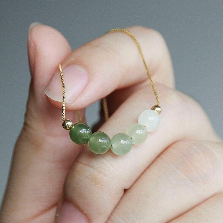 Genuine Hetian Jade Necklace, Gradient Jade Beads Pendant, Dainty Jade Necklace, Green Nephrite Necklace, Jade Beaded Necklace, Beads Row